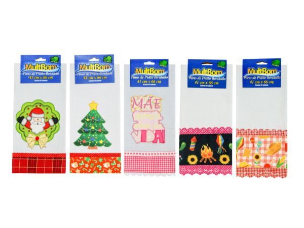 Pano de Prato Bordado MultBom 41x66cm